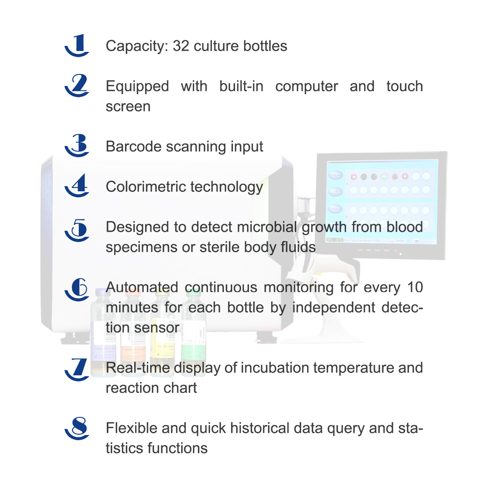 Automated Blood Cell Culture System Cell Examation Clinical Instruments Lab Full Automatic Blood Culture Detection System