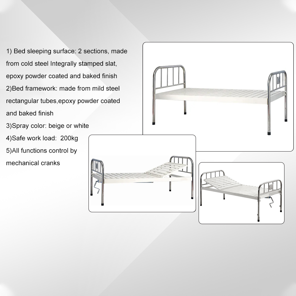 Hospital Patient Stainless Steel Flat Nursing Medical Bed