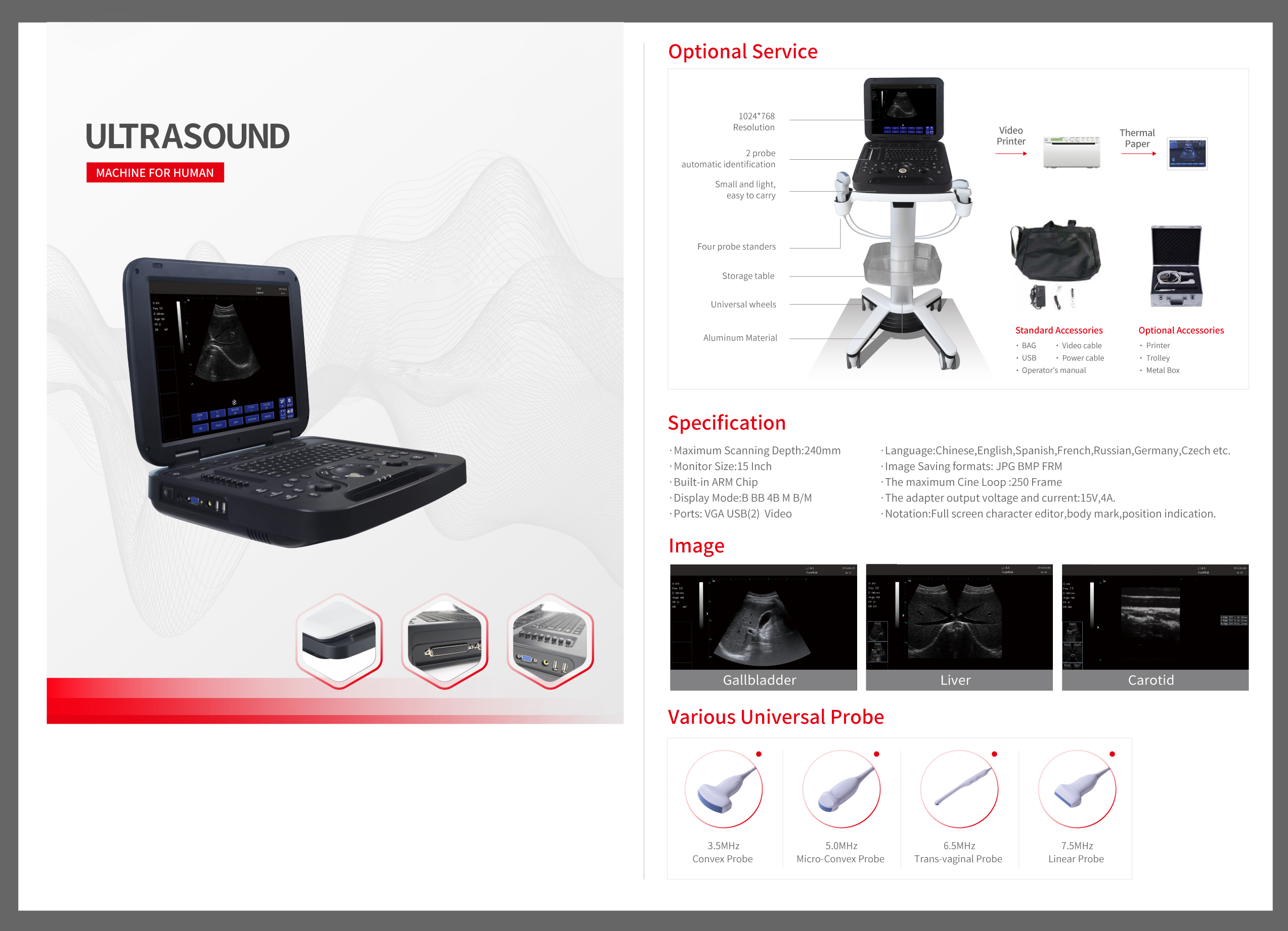 High Quality Advanced MY-A009A-B High Elements Black And White Ultrasound Scanner for Medical