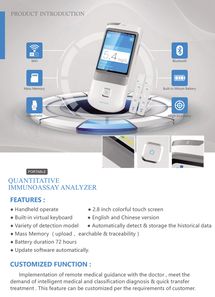  POCT Immunoassay Quantitative analyzer 8 channels blood testing machine cTnI / HbA1c / D-Dimer / T3 T4 / TSH/ BNP