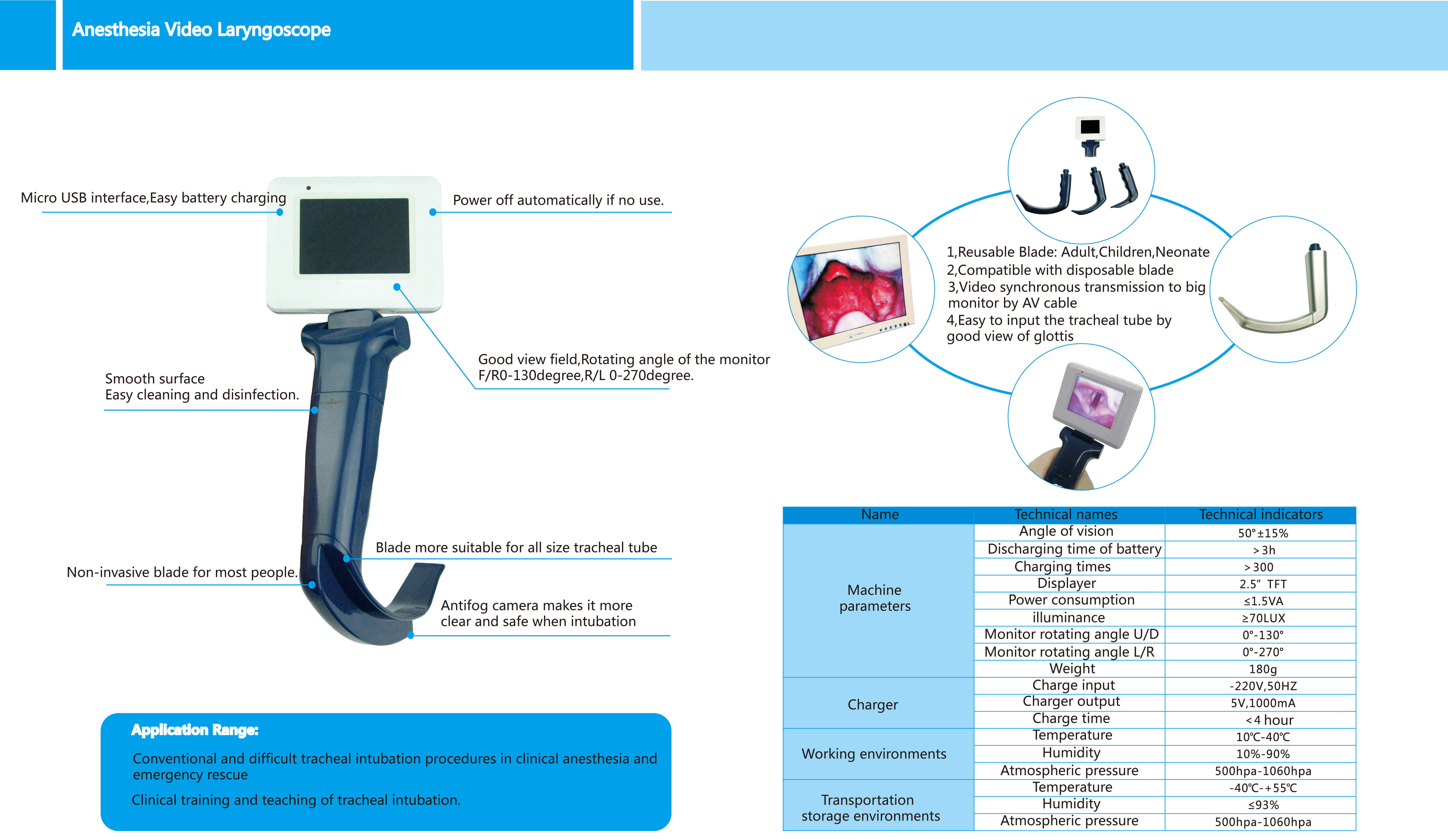 CE High Quality Surgical Battery-Powered Stainless Steel Reusable Anesthesia Fiber Optic Laryngoscope